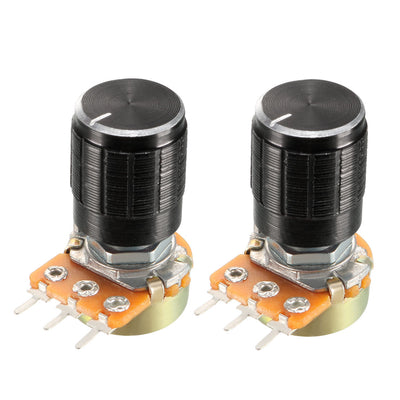 Harfington Uxcell 2Pcs 100K Ohm Variable Resistors Single Turn Rotary Carbon Film Taper Potentiometer with Knob