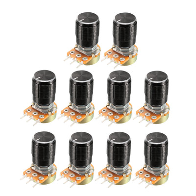 Harfington Uxcell 10 Pcs 100K Ohm Variable Resistors Single Turn Rotary Carbon Film Taper Potentiometer with Knobs