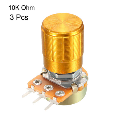 Harfington Uxcell 3 Pcs 10K Ohm Variable Resistors Single Turn Rotary Carbon Film Taper Potentiometer with Knob