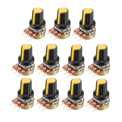 Harfington Uxcell 11Pcs 10K Ohm Variable Resistors Single Turn Rotary Carbon Film Taper Potentiometer with Knobs