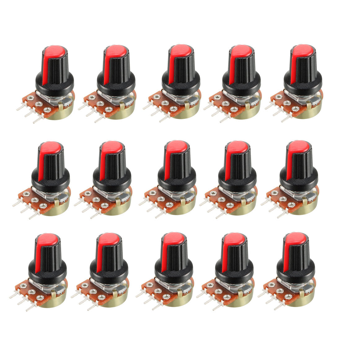 uxcell Uxcell 15Pcs 10K Ohm Variable Resistors Single Turn Rotary Carbon Film Taper Potentiometer with Knobs