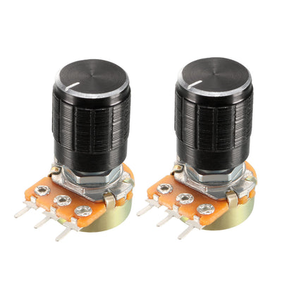 Harfington Uxcell 2Pcs 10K Ohm Variable Resistors Single Turn Rotary Carbon Film Taper Potentiometer with Knobs