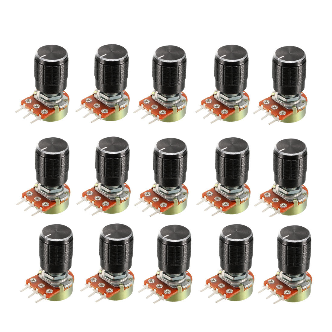 uxcell Uxcell 15Pcs 1K Ohm Variable Resistors Single Turn Rotary Carbon Film Taper Potentiometer with Knobs