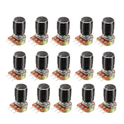 Harfington Uxcell 15Pcs 1K Ohm Variable Resistors Single Turn Rotary Carbon Film Taper Potentiometer with Knobs