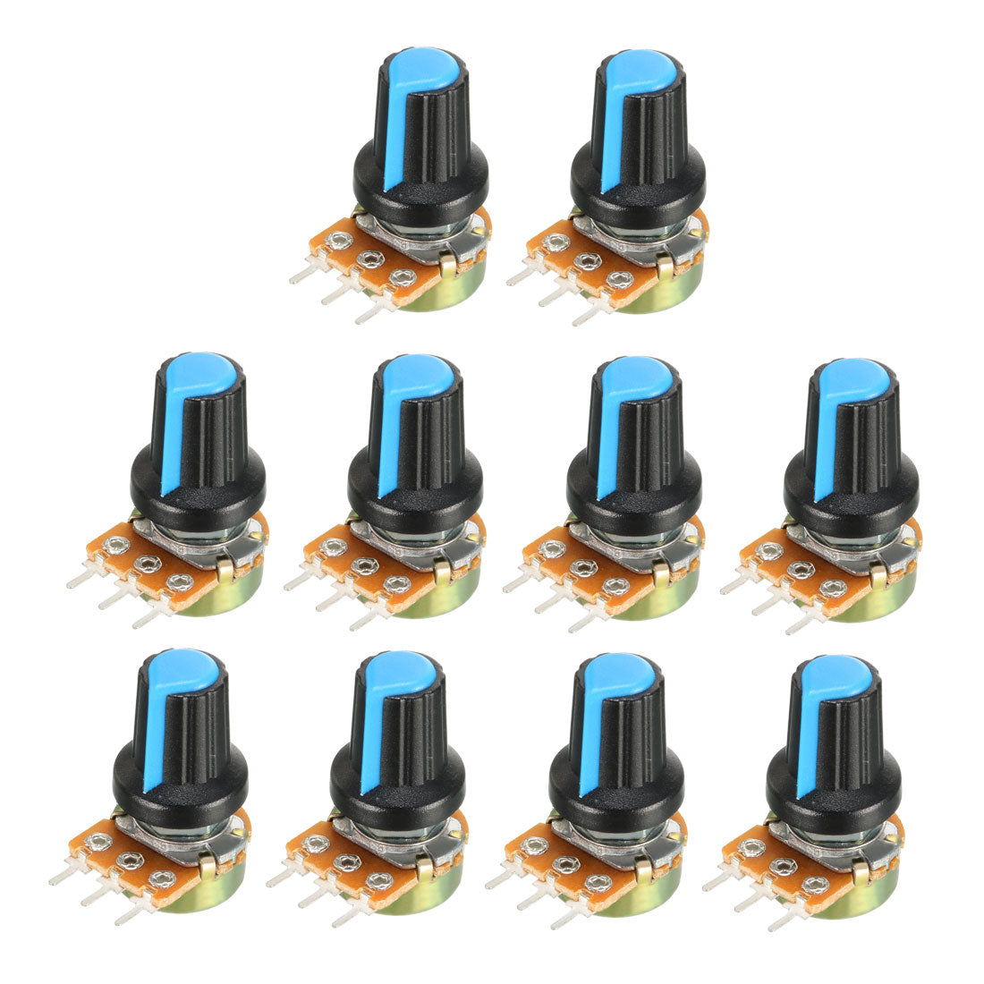 uxcell Uxcell 10Pcs 20K Ohm Variable Resistors Single Turn Rotary Carbon Film Taper Potentiometer with Knobs