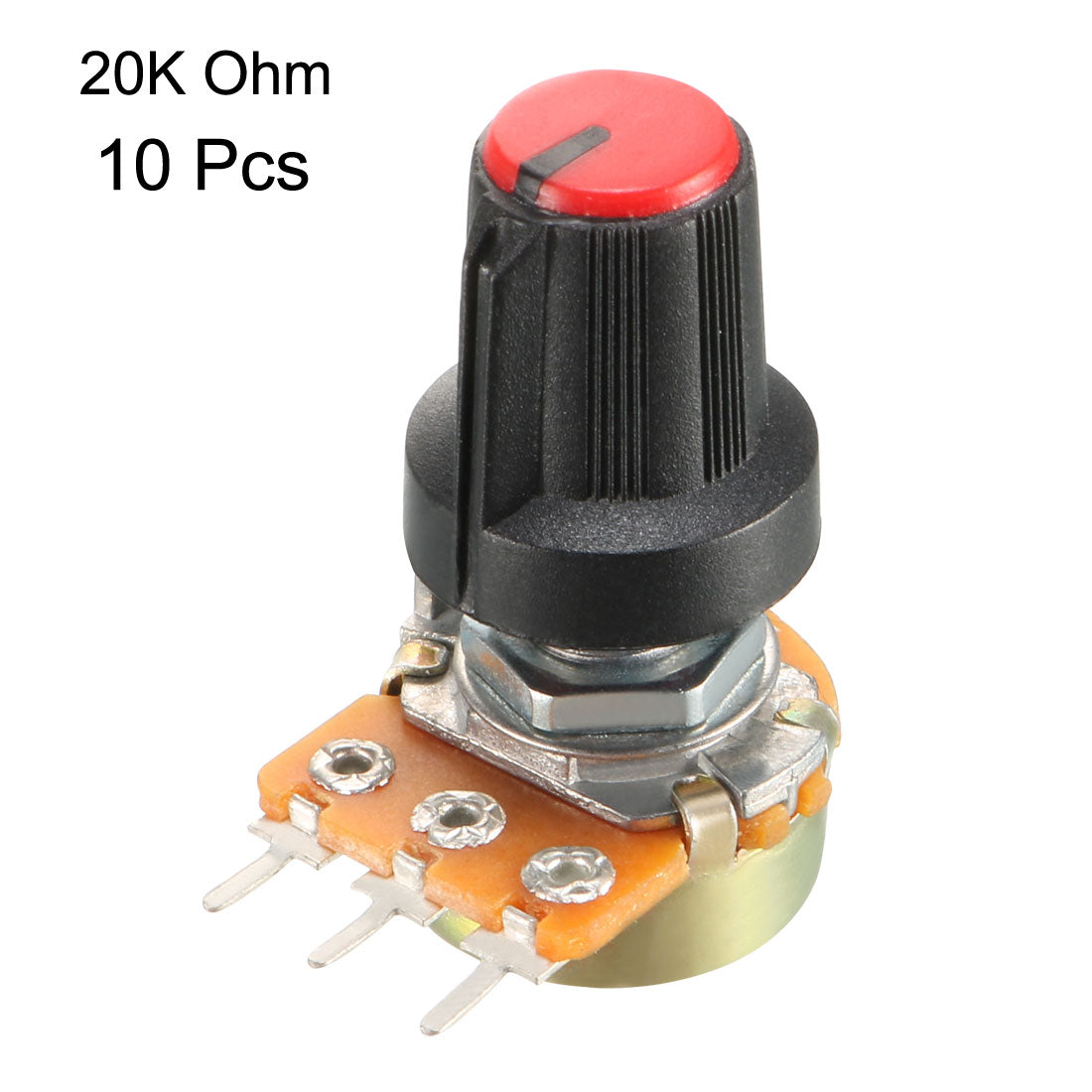 uxcell Uxcell 10Pcs 20K Ohm Variable Resistors Single Turn Rotary Carbon Film Taper Potentiometer with Knob