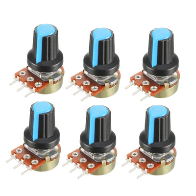 Harfington Uxcell 6Pcs 50K Ohm Variable Resistors Single Turn Rotary Carbon Film Taper Potentiometer with Knobs