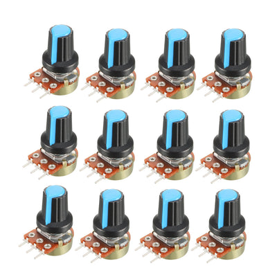 Harfington Uxcell 12Pcs 50K Ohm Variable Resistors Single Turn Rotary Carbon Film Taper Potentiometer with Knobs