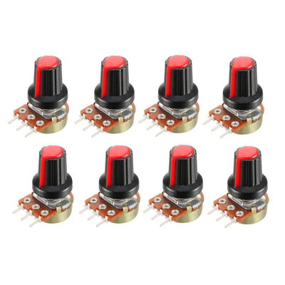 Harfington Uxcell 8Pcs 50K Ohm Variable Resistors Single Turn Rotary Carbon Film Taper Potentiometer with Knobs