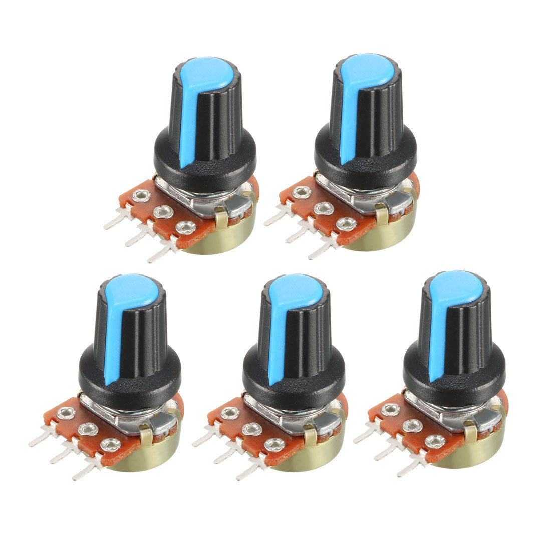 uxcell Uxcell 5Pcs 5K Ohm Variable Resistors Single Turn Rotary Carbon Film Taper Potentiometer with Knobs