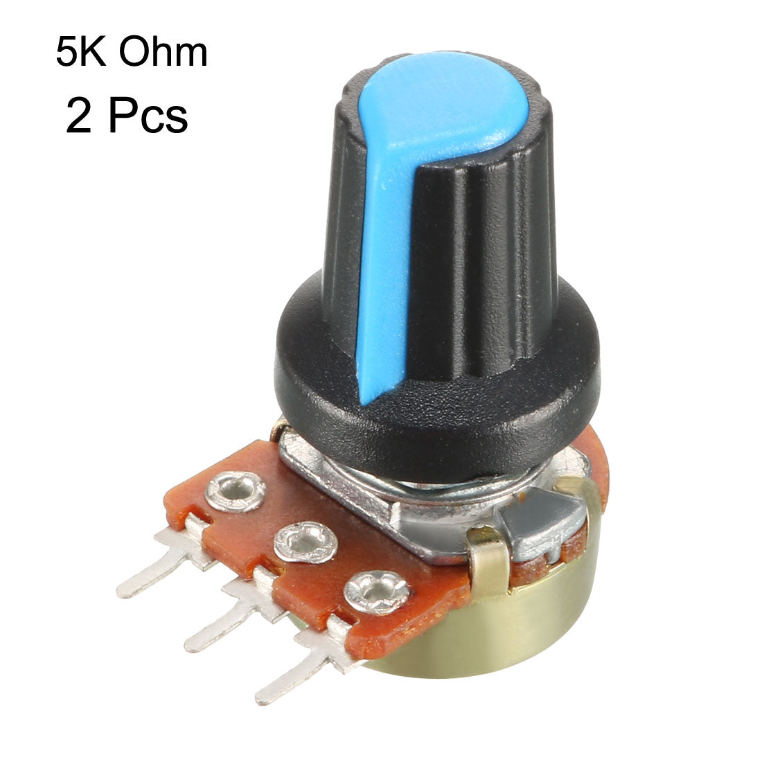 uxcell Uxcell 2Pcs 5K Ohm Variable Resistors Single Turn Rotary Carbon Film Taper Potentiometer with Knobs