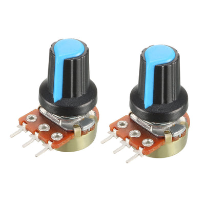 Harfington Uxcell 2Pcs 5K Ohm Variable Resistors Single Turn Rotary Carbon Film Taper Potentiometer with Knobs