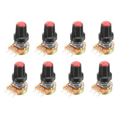 Harfington Uxcell 8Pcs 5K Ohm Variable Resistors Single Turn Rotary Carbon Film Taper Potentiometer with Knobs