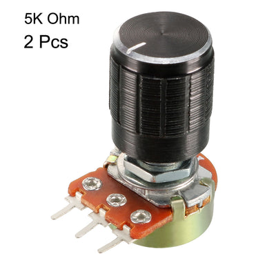 Harfington Uxcell 2Pcs 5K Ohm Variable Resistors SingleTurn Rotary Carbon Film Taper Potentiometer with Knobs