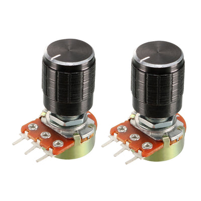 Harfington Uxcell 2Pcs 5K Ohm Variable Resistors SingleTurn Rotary Carbon Film Taper Potentiometer with Knobs