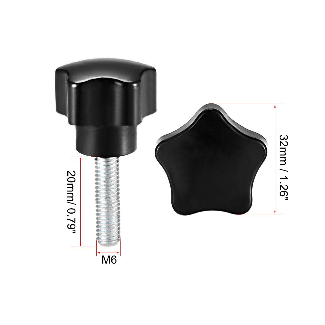 uxcell Uxcell Star Knobs Grips Male Thread  Steel Zinc Stud Black Placement PP