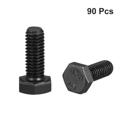 Harfington Uxcell M6x16mm Hex Head Screw Bolts Fastener Grade 8.8 Carbon Steel Black 90pcs