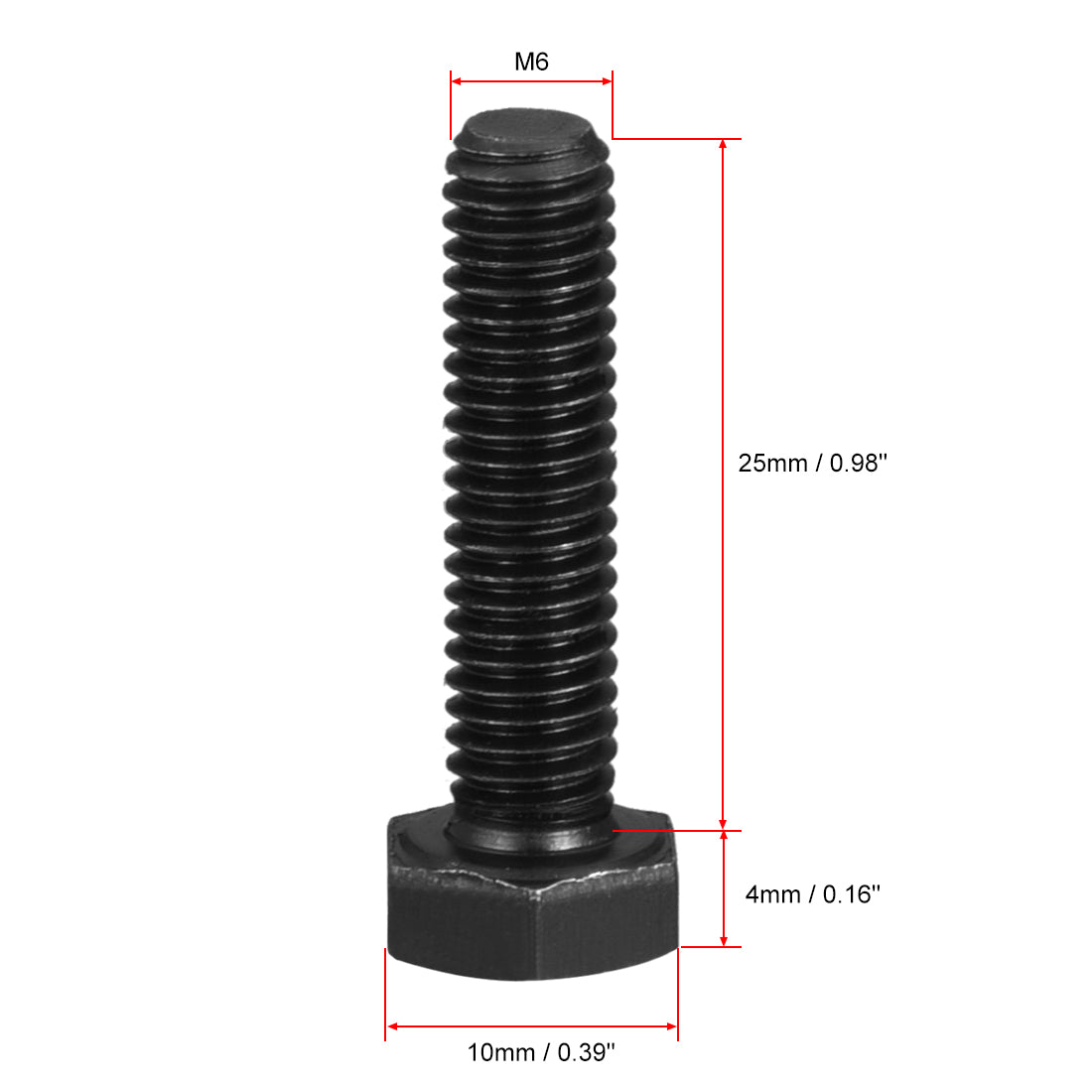 uxcell Uxcell M6x25mm Hex Head Screw Bolts Fastener Grade 8.8 Carbon Steel Black 30pcs