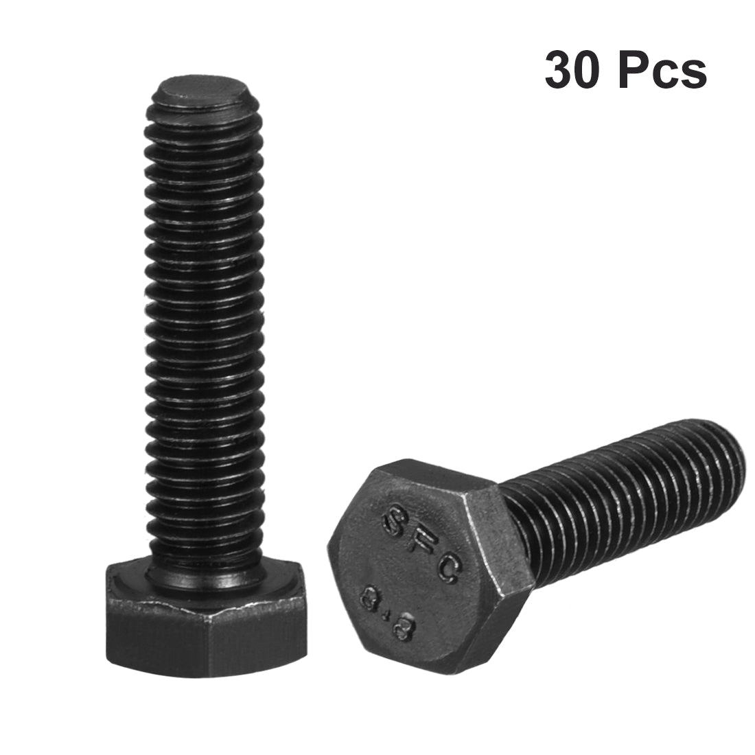 uxcell Uxcell M6x25mm Hex Head Screw Bolts Fastener Grade 8.8 Carbon Steel Black 30pcs