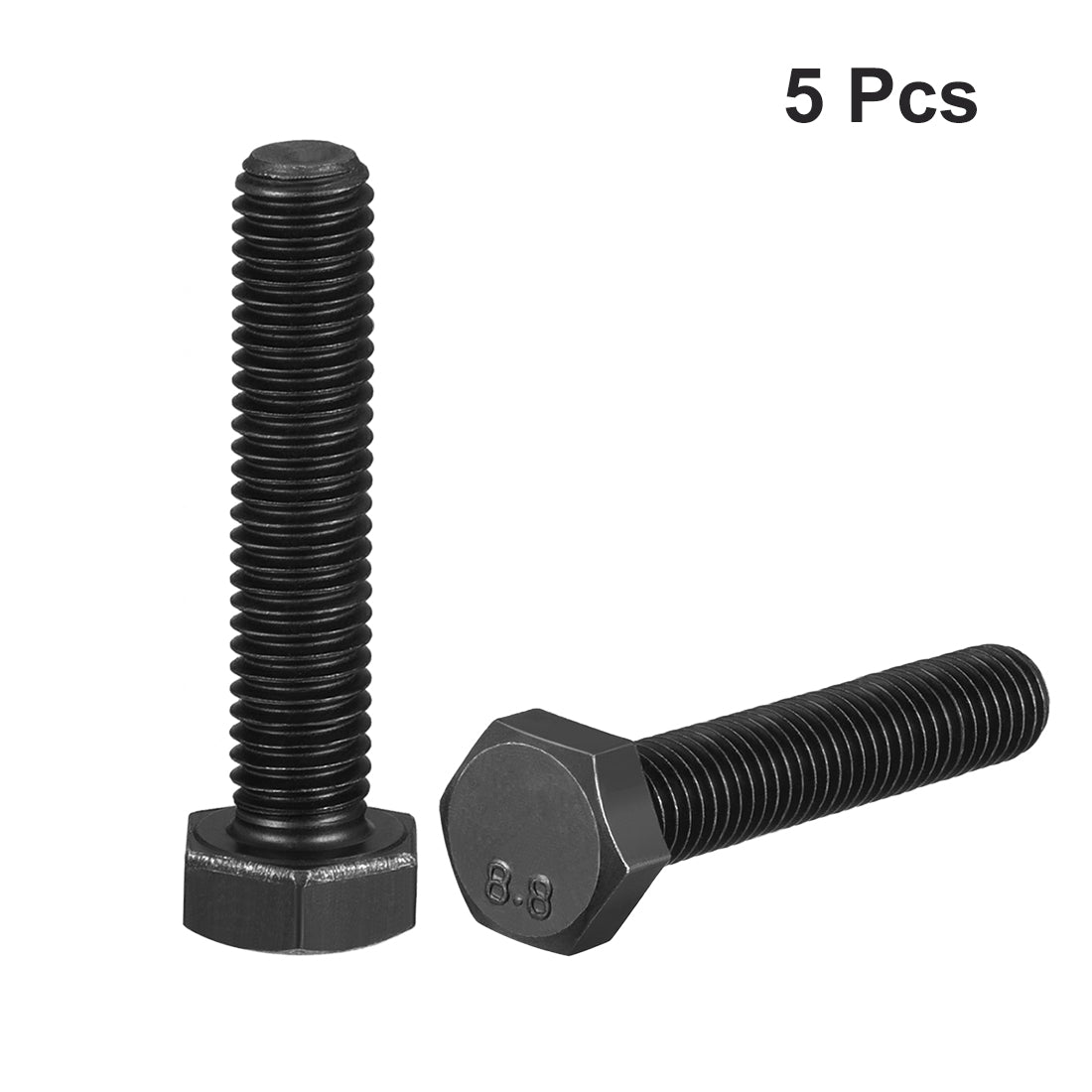 uxcell Uxcell M8x40mm Hex Head Screw Bolts Fastener Grade 8.8 Carbon Steel Black 5pcs