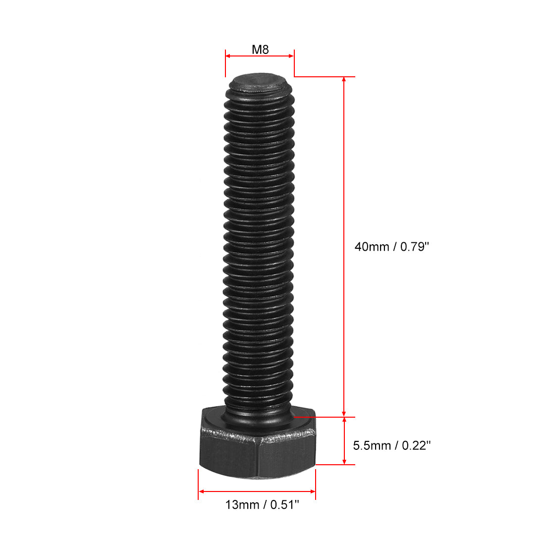 uxcell Uxcell M8x40mm Hex Head Screw Bolts Fastener Grade 8.8 Carbon Steel Black 10pcs