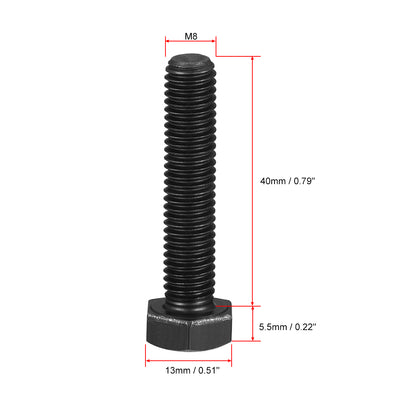 Harfington Uxcell M8x40mm Hex Head Screw Bolts Fastener Grade 8.8 Carbon Steel Black 10pcs