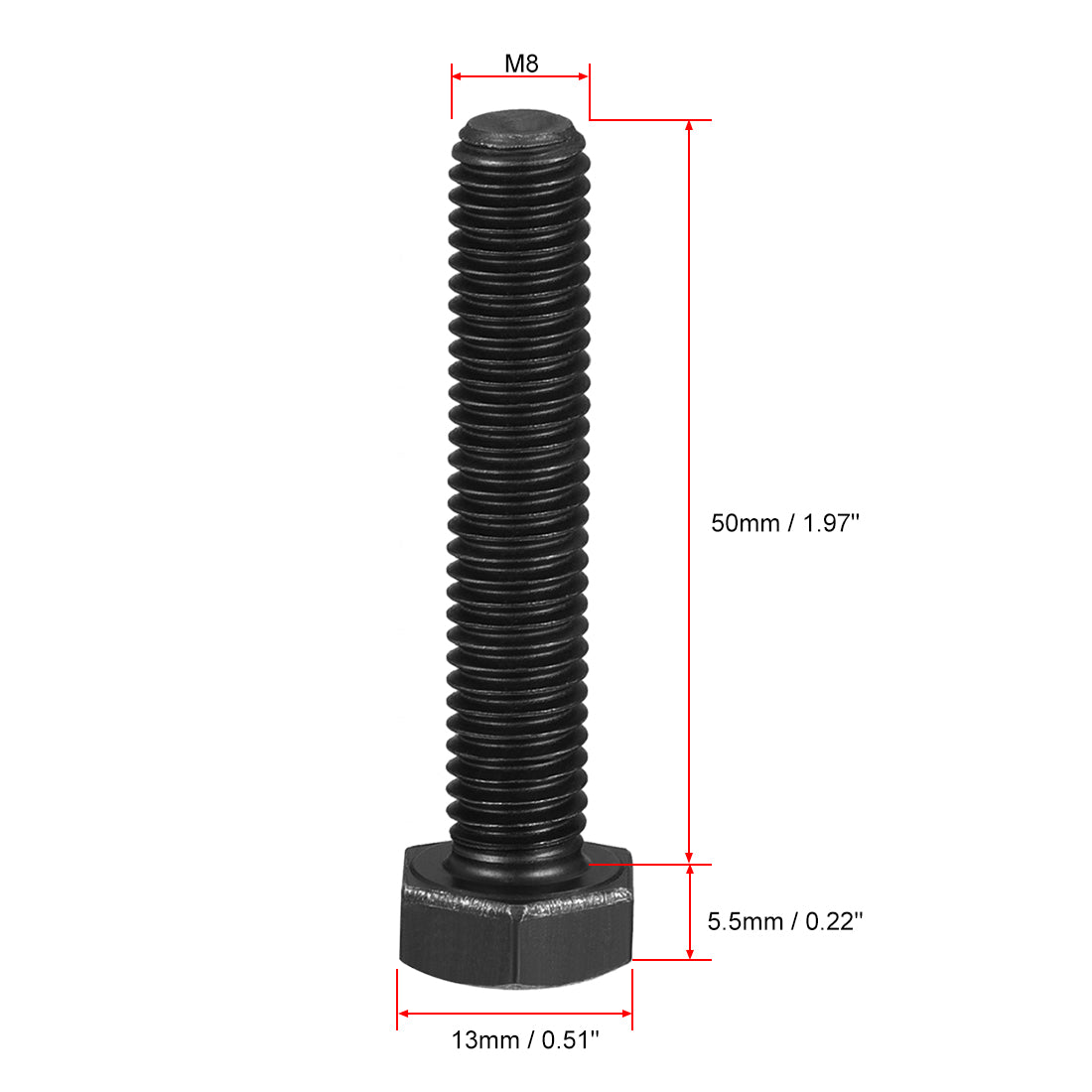 uxcell Uxcell M8x50mm Hex Head Screw Bolts Fastener Grade 8.8 Carbon Steel Black 20pcs