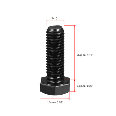 Harfington Uxcell M10x30mm Hex Head Screw Bolts Fastener Grade 8.8 Carbon Steel Black 5pcs