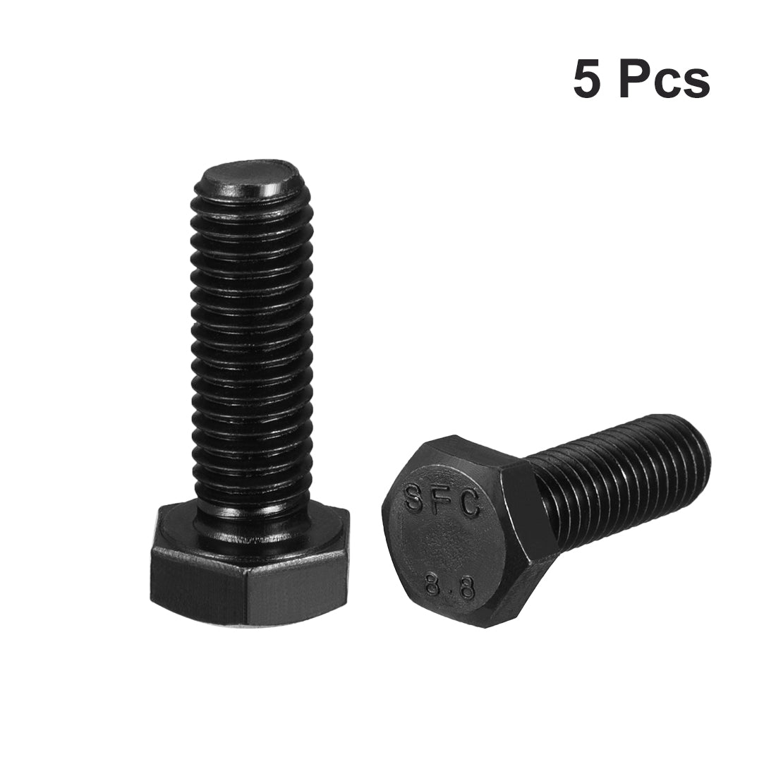 uxcell Uxcell M10x30mm Hex Head Screw Bolts Fastener Grade 8.8 Carbon Steel Black 5pcs