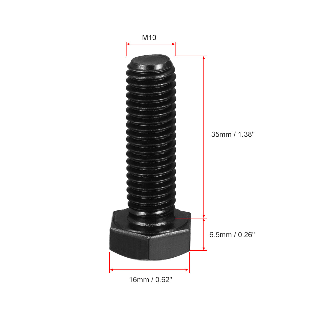 uxcell Uxcell M10x35mm Hex Head Screw Bolts Fastener Grade 8.8 Carbon Steel Black 15pcs