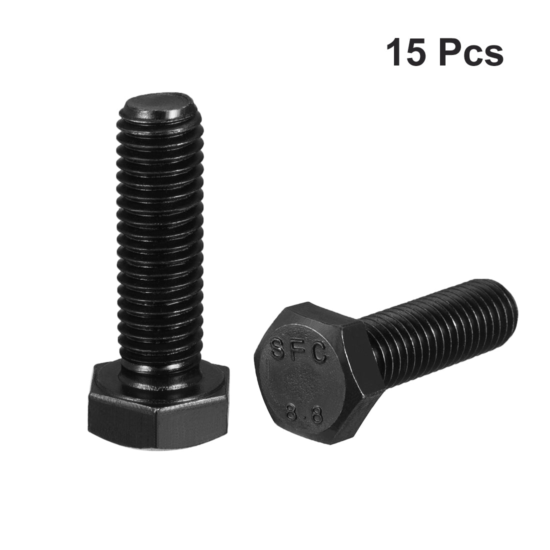 uxcell Uxcell M10x35mm Hex Head Screw Bolts Fastener Grade 8.8 Carbon Steel Black 15pcs