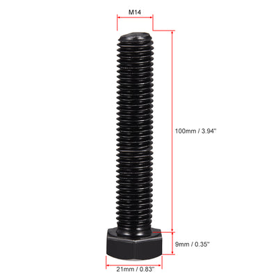 Harfington Uxcell M14x100mm Hex Head Screw Bolts Fastener Grade 8.8 Carbon Steel Black 2pcs