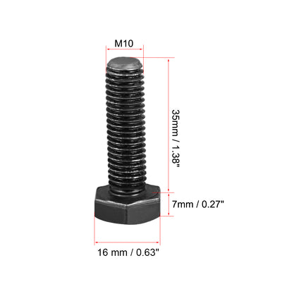 Harfington Uxcell M10x35mm Hex Head Left Hand Screw Bolts Fastener Carbon Steel Black 2pcs