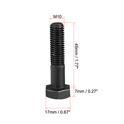 Harfington Uxcell M10x45mm Hex Head Left Hand Screw Bolts Fastener Carbon Steel Black 2pcs