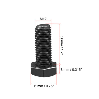 Harfington Uxcell M12x30mm Hex Head Left Hand Screw Bolts Fastener Carbon Steel Black 2pcs