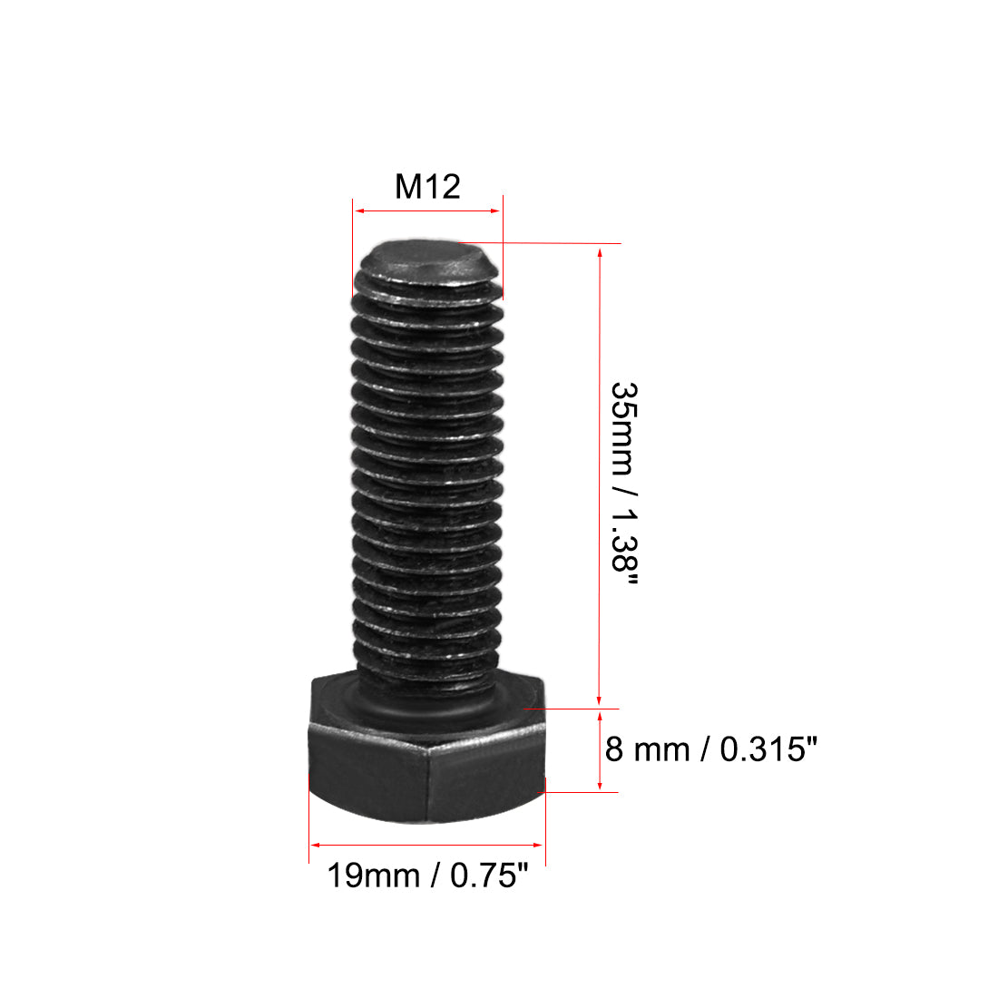 uxcell Uxcell M12x35mm Hex Head Left Hand Screw Bolts Fastener Carbon Steel Black 3pcs