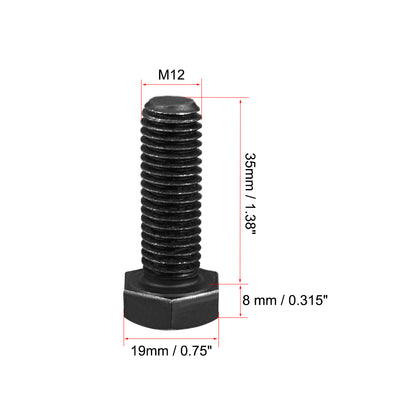 Harfington Uxcell M12x35mm Hex Head Left Hand Screw Bolts Fastener Carbon Steel Black 3pcs