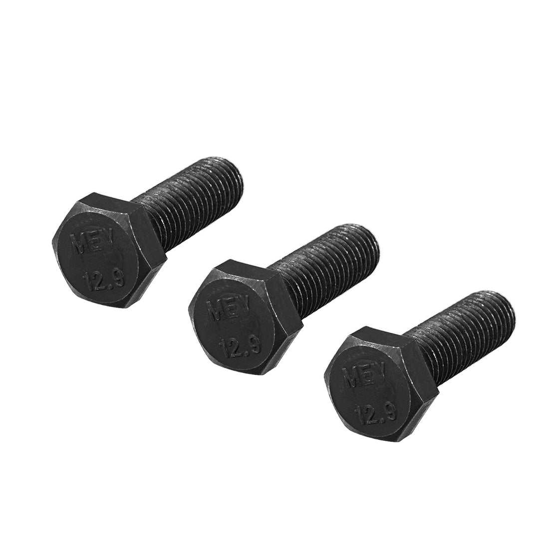 uxcell Uxcell M12x35mm Hex Head Left Hand Screw Bolts Fastener Carbon Steel Black 3pcs