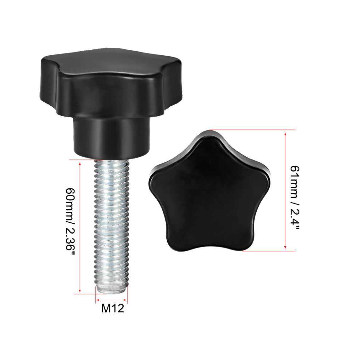 uxcell Uxcell 2Pcs Star Knob Grip Male Thread  Steel Zinc Stud Black PP