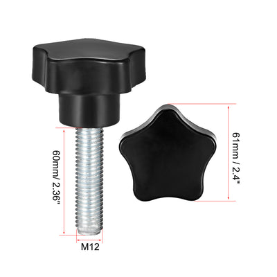 Harfington Uxcell 2Pcs Star Knob Grip Male Thread  Steel Zinc Stud Black PP