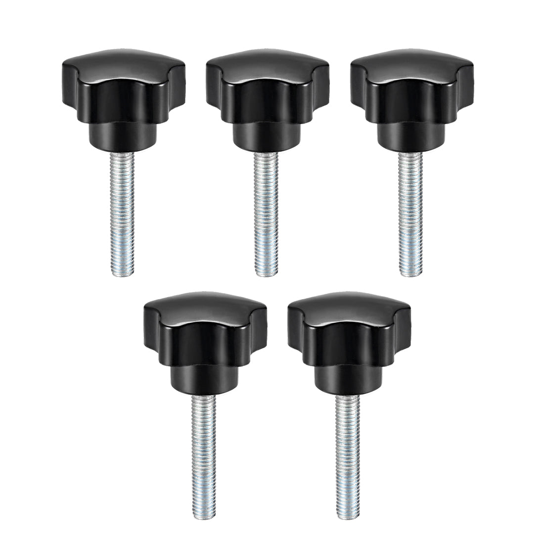 Uxcell Uxcell 5 Pcs Star Knobs Grips M10 x 30mm Male Thread  Steel Zinc Stud Black PP