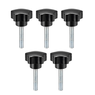 Harfington Uxcell 5 Pcs Star Knobs Grips M10 x 30mm Male Thread  Steel Zinc Stud Black PP