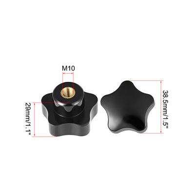 Harfington Uxcell Star Knob Grip Handle M10 Diameter Brass Insert Female Thread Set of 3 Black