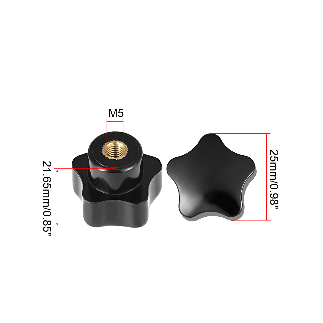 uxcell Uxcell M5 Nut Thread Clamping Knob, Black Plastic 5 Star Shape Knob Handle for Machine Tool, 3pcs