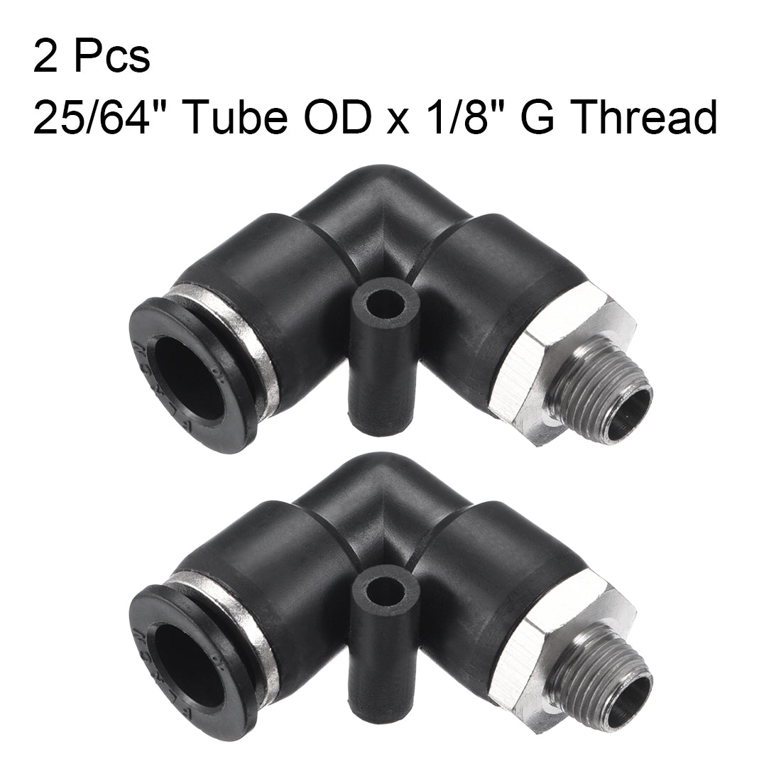 uxcell Uxcell PL10-01 Pneumatic Push to Connect Fitting, Male Elbow - 25/64" Tube OD x 1/8" G Thread Tube Fitting 2pcs