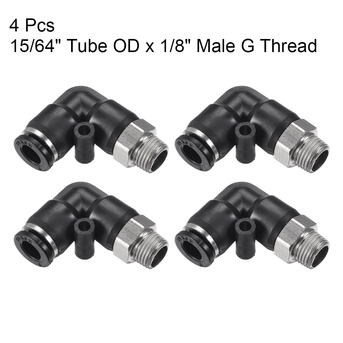 uxcell Uxcell PL6-01 Pneumatic Push to Connect Fitting Male Elbow -  15/64" Tube OD x 1/8" G Thread Tube Fitting 4pcs