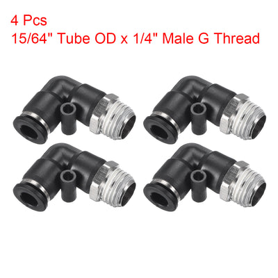 Harfington Uxcell PL6-02 Pneumatic Push to Connect Fitting, Male Elbow - 15/64" Tube OD x 1/4" G Thread  Tube Fitting 4pcs