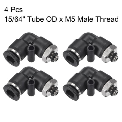 Harfington Uxcell PL6-M5 Pneumatic Push to Connect Fitting, Male Elbow - 15/64" Tube OD x M5 Thread  Tube Fitting 4pcs