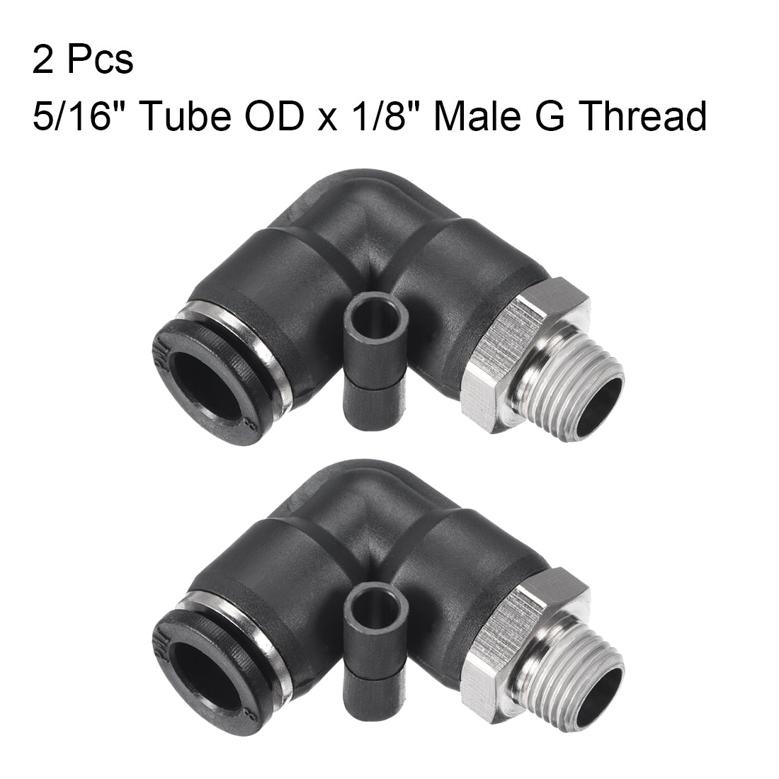 uxcell Uxcell PL8-01 Pneumatic Push to Connect Fitting, Male Elbow - 5/16" Tube OD x 1/8" G Thread  Tube Fitting 2pcs