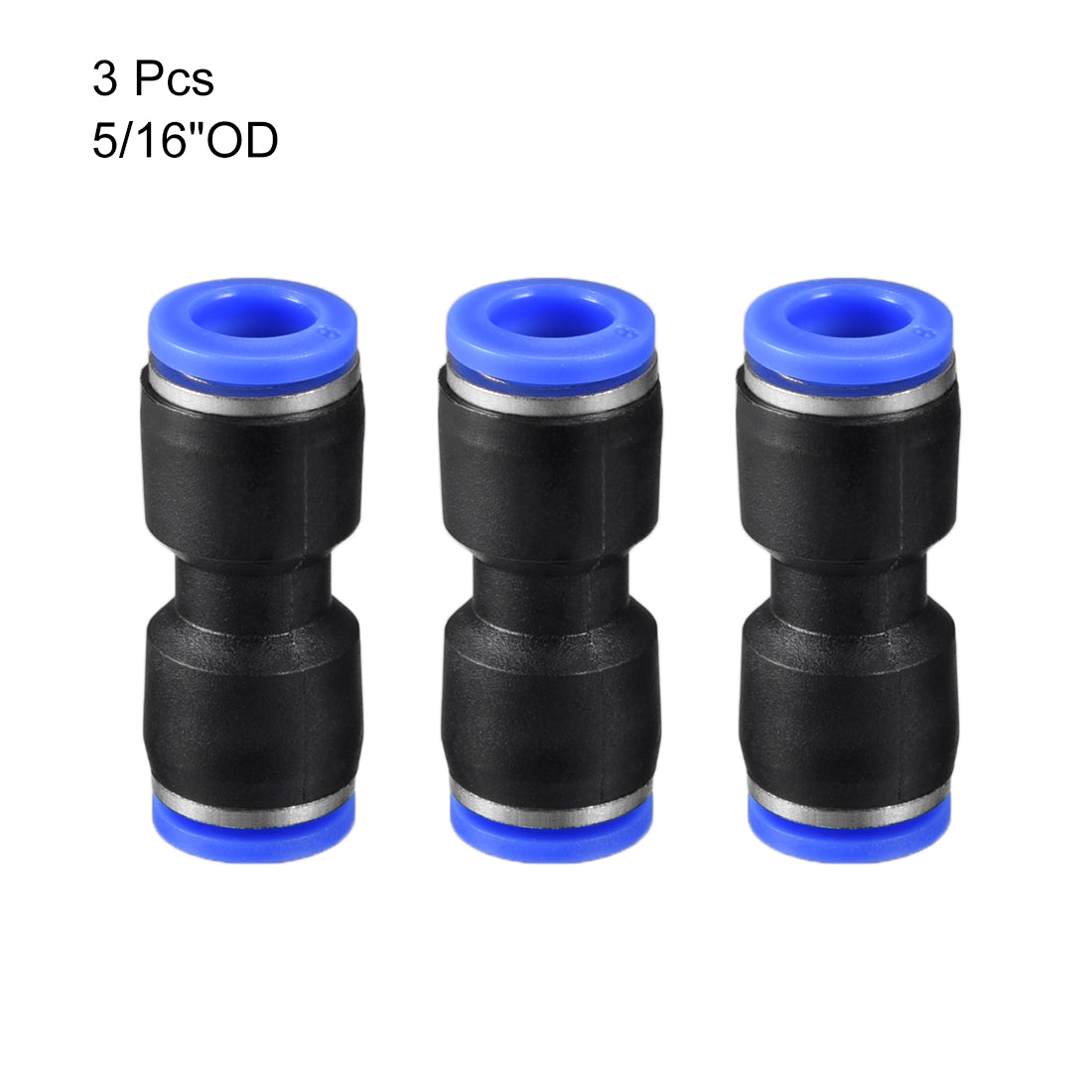 uxcell Uxcell 3pcs Push to Connect Fittings Tube Connect  8mm or 5/16" Straight OD Push Fit Fittings Tube Fittings Push Lock Blue